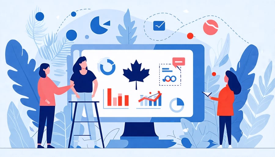 Conceptual illustration of Canadian small businesses employing digital marketing strategies and tools