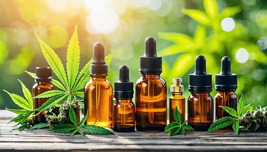 Assortment of CBD oils, capsules, topicals and edibles on display