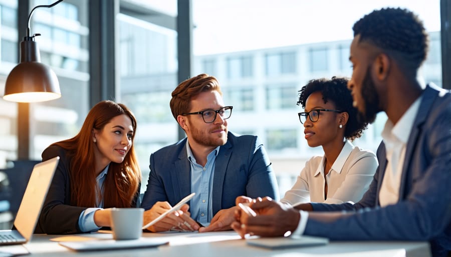 Employees from different departments working together in an office