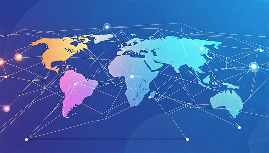 Illustrated globe with interconnected business professionals