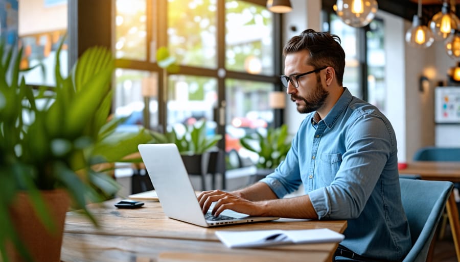 Small business owner working on digital marketing strategies on a laptop
