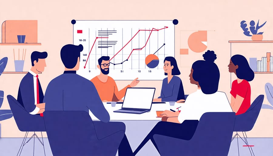 Venture capitalist team meeting with entrepreneurs discussing strategies in an office