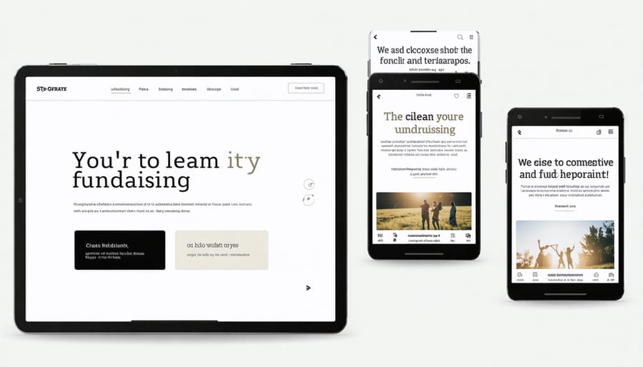 Mockup of an effective fundraising website design displayed on desktop, tablet, and mobile