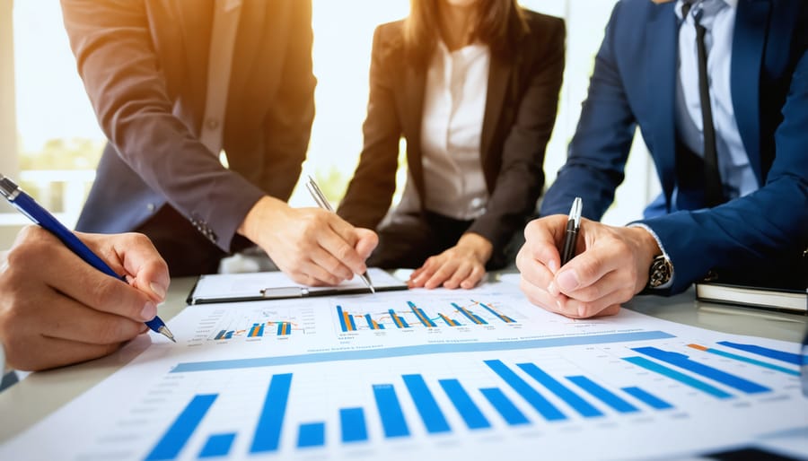 Business meeting between funding expert and entrepreneurs examining financial plans