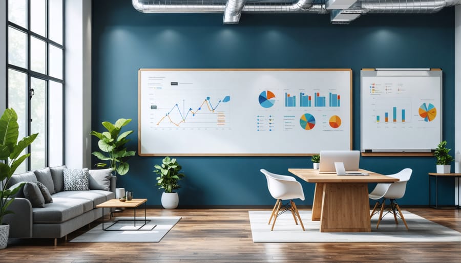 Innovation-focused workplace design featuring collaborative spaces and ideation areas