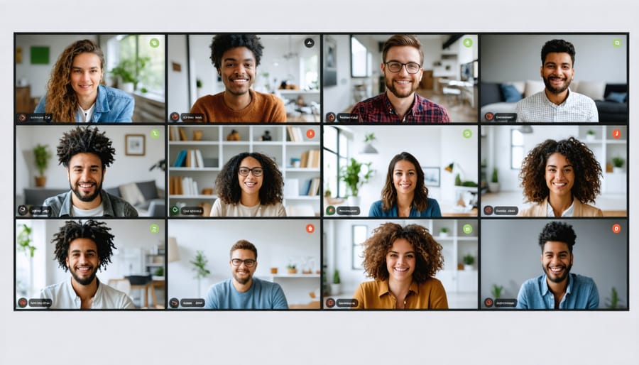 Multi-person video conference showing diverse Canadian team members collaborating remotely
