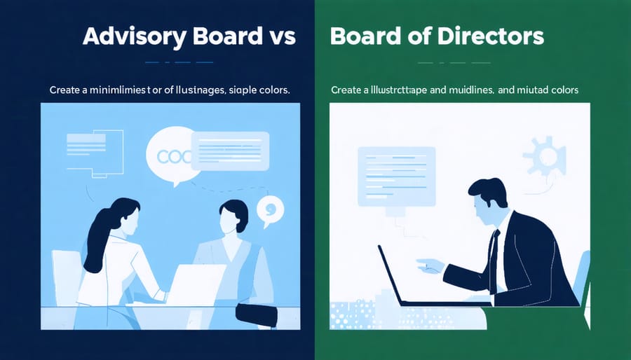 Visual comparison chart showing key differences between advisory boards and boards of directors