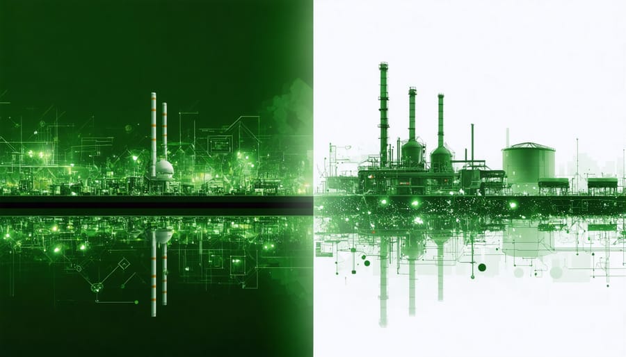 Visual representation of business transformation from traditional to sustainable practices