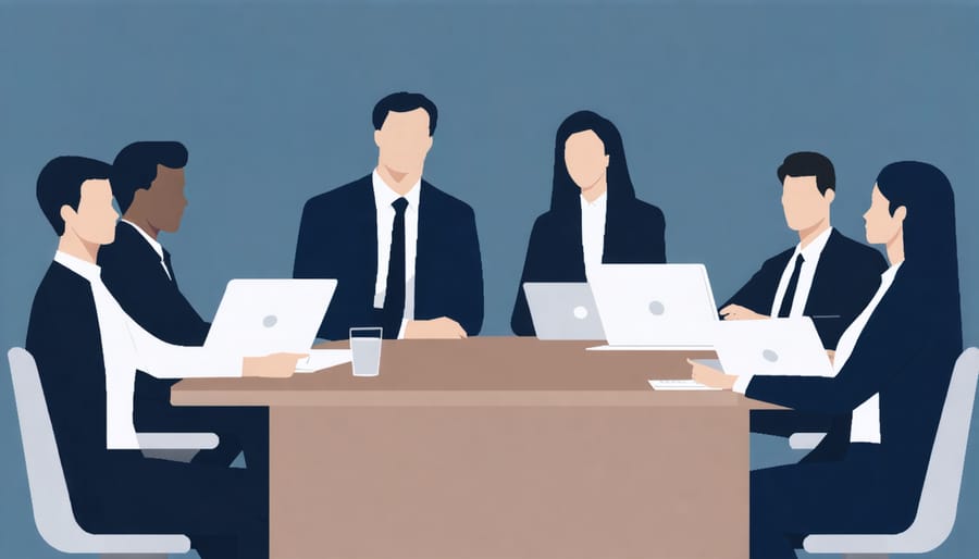 Diverse group of executives discussing partnership opportunities at a conference table