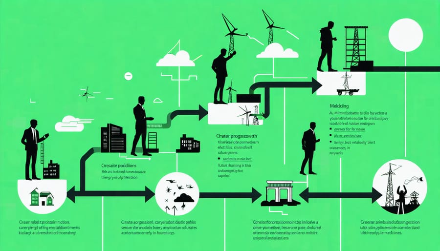 Visual diagram showing various career advancement opportunities for green energy technicians