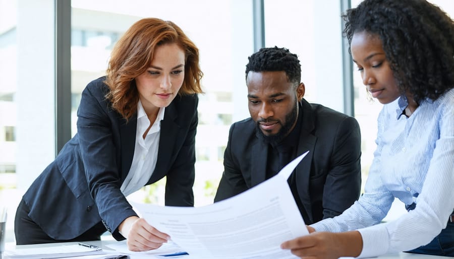 Small business owners consulting with a program advisor about 8(a) eligibility requirements