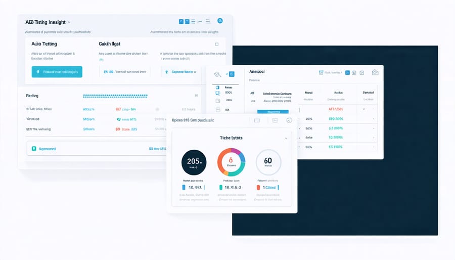 Digital dashboard displaying AI-powered A/B testing analysis and results