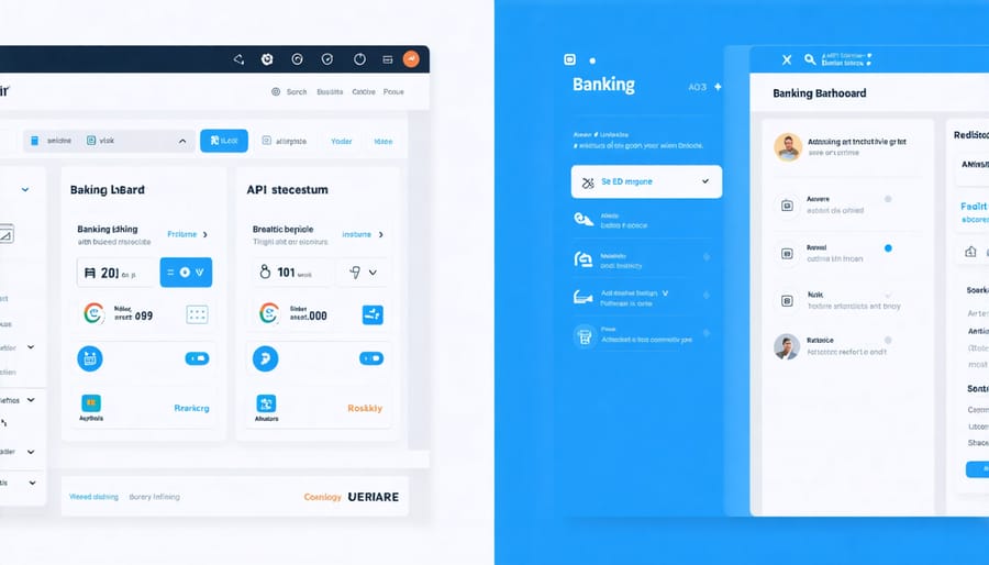 Side-by-side comparison of traditional banking vs API banking interfaces
