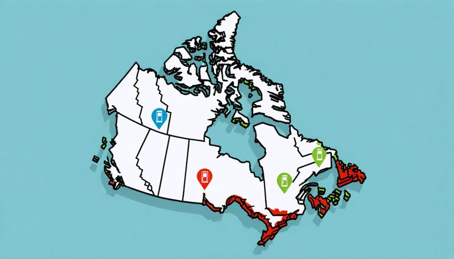 Canadian electric vehicle charging infrastructure map highlighting charging station locations