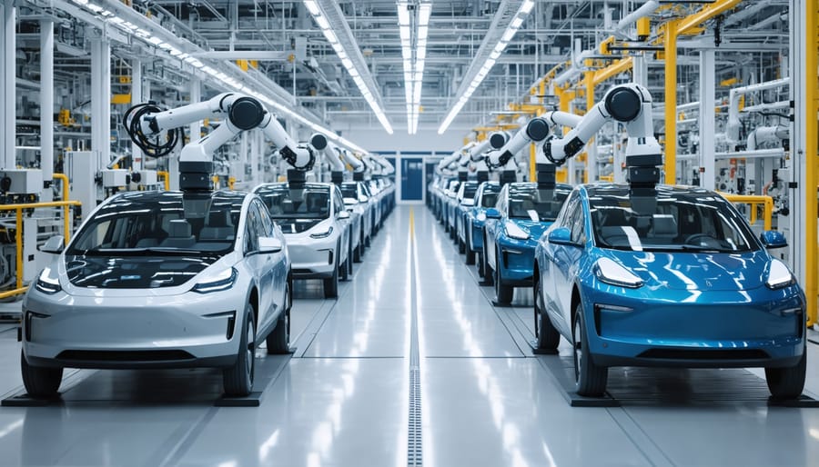 Modern automotive assembly line in a Canadian electric vehicle manufacturing plant