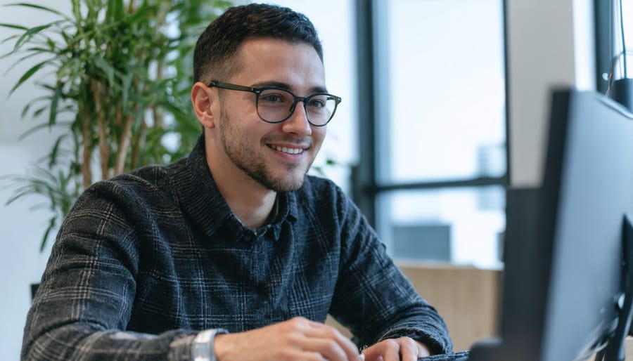 Diverse Canadian business owner engaging with virtual support programs on multiple devices