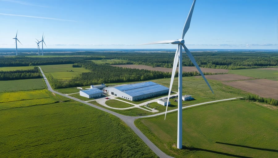 Research and development facility campus with adjacent wind turbine testing field in Canada
