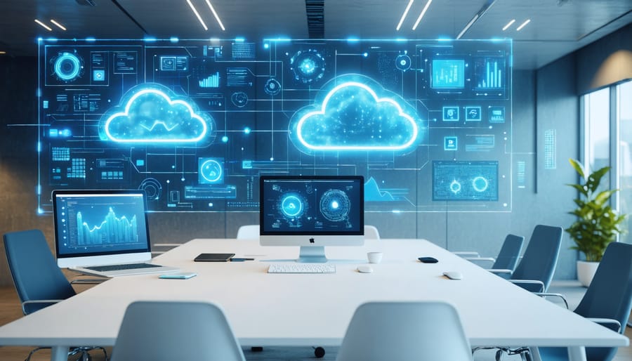 Enterprise cloud computing setup with edge devices and hybrid cloud infrastructure