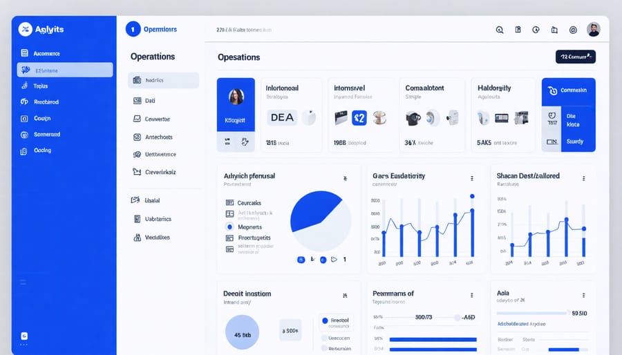 Computer screen displaying global e-commerce metrics and management tools