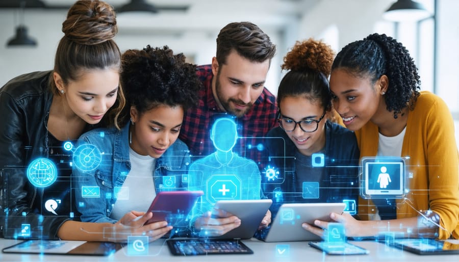 Diverse team working together on digital transformation with accessibility indicators