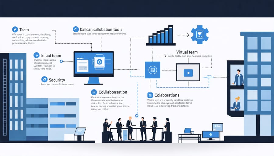 Visual diagram of remote cybersecurity infrastructure and collaboration tools