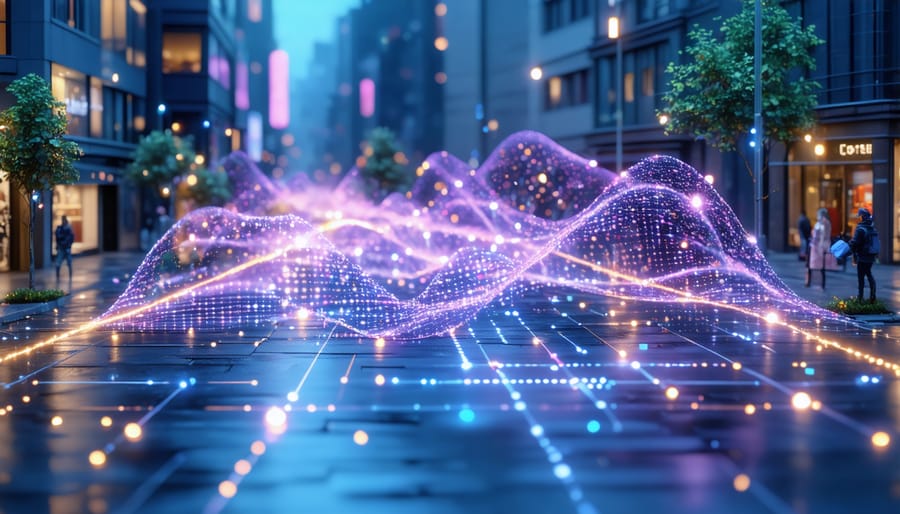 Digital representation of smart city data collection and analysis systems with flowing data streams