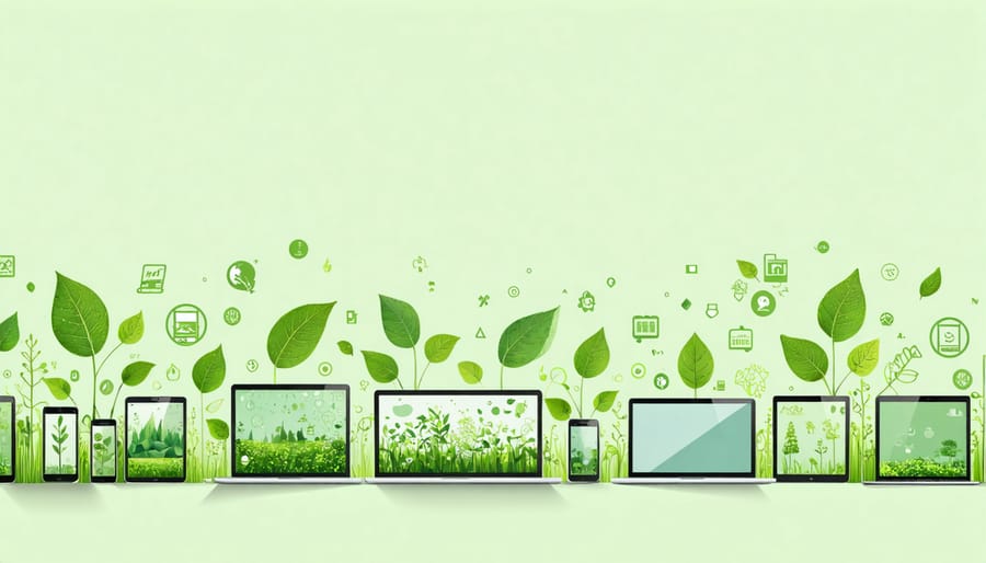 Digital devices connected by network lines with environmental sustainability elements