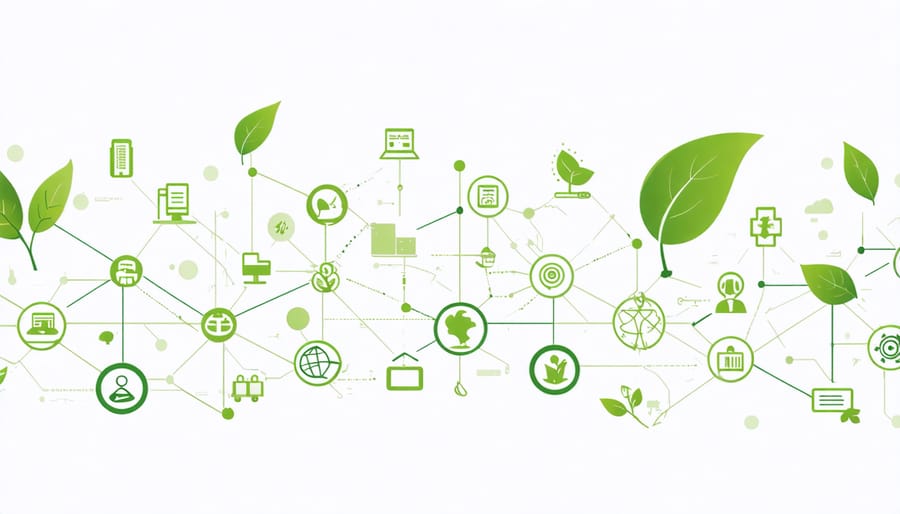 Infographic showing digital transformation elements with environmental sustainability symbols