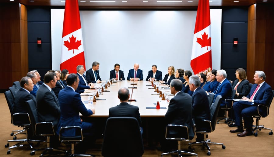 Professional meeting between Canadian trade commissioners and business executives