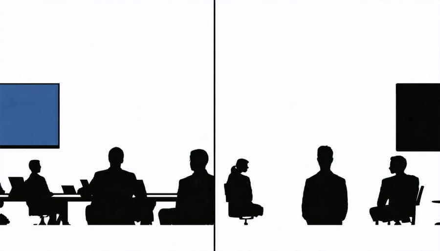 Comparison between in-person business meeting and virtual video conference