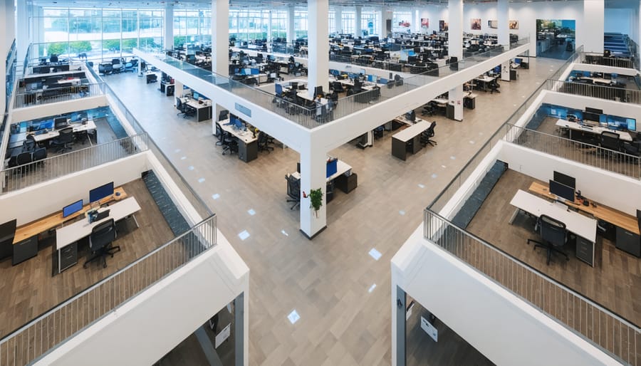 Modern innovation hub campus with collaborative spaces and networking areas