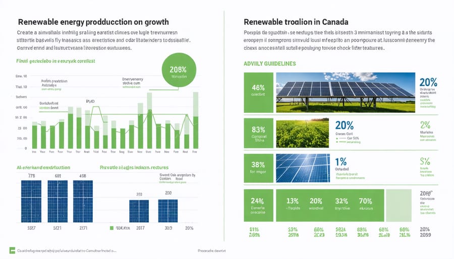 Statistical chart showing increasing renewable energy production trends in Canada