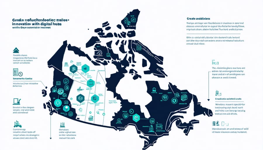 Interactive map showing key robotics and automation centers across Canadian provinces