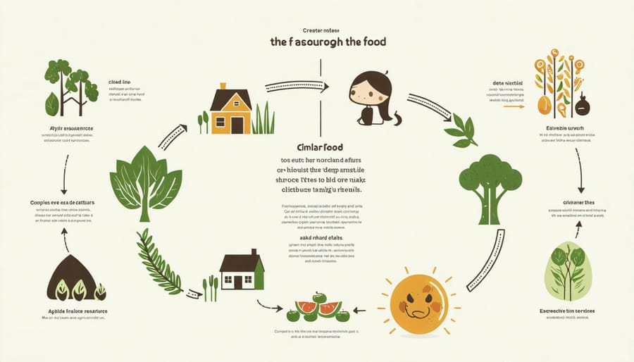 Circular diagram illustrating food waste collection, processing, and redistribution cycle