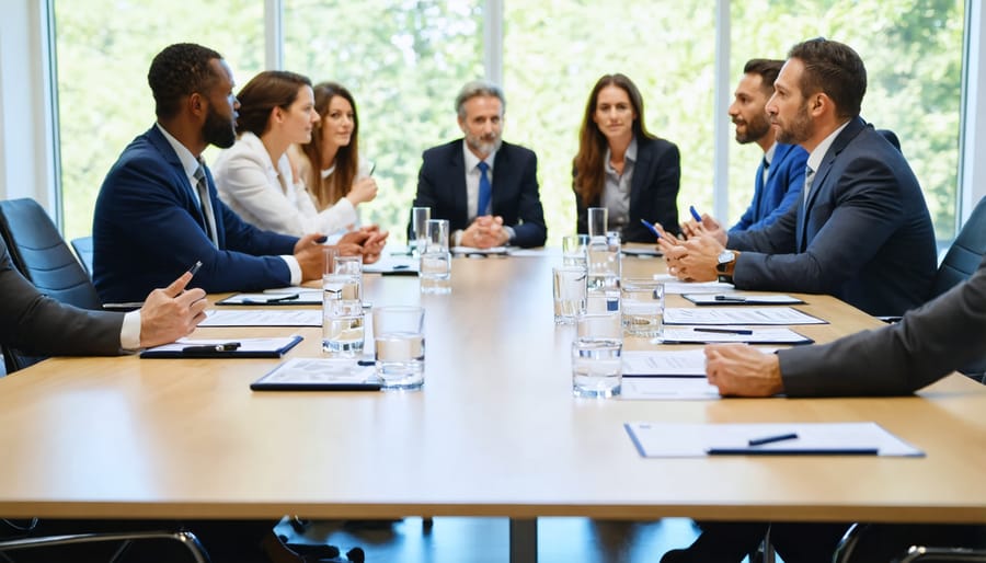 Diverse group of business professionals engaged in a corporate board meeting