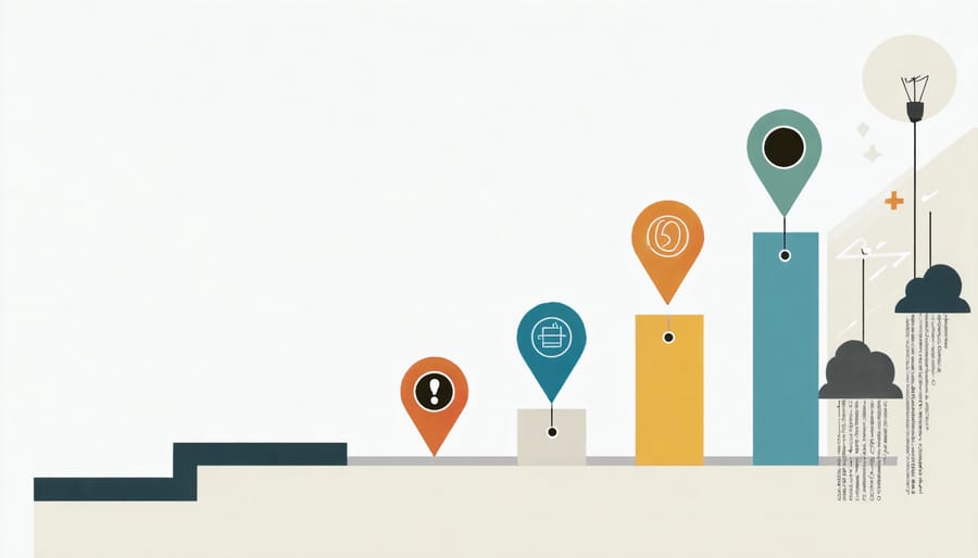 Step-by-step digital marketing growth timeline visualization with milestone markers