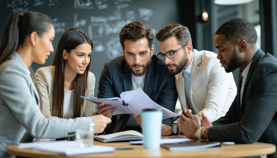Multi-ethnic team of professionals engaged in a collaborative meeting, demonstrating workplace diversity