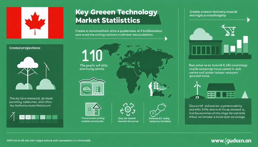 Visual representation of green technology market growth trends with Canadian elements