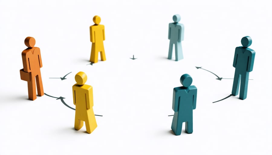 Abstract illustration of diverse figures connected in a leadership circle, symbolizing inclusive leadership