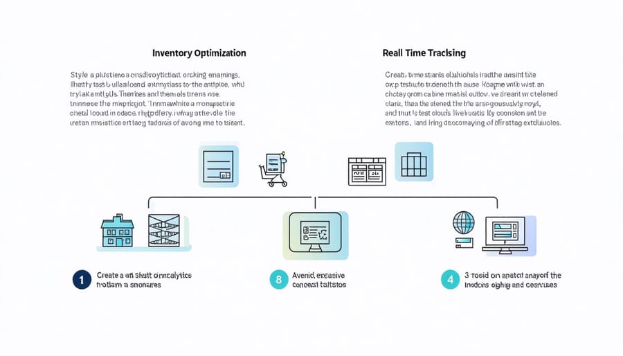 Visual diagram of inventory optimization process including predictive analytics and tracking components