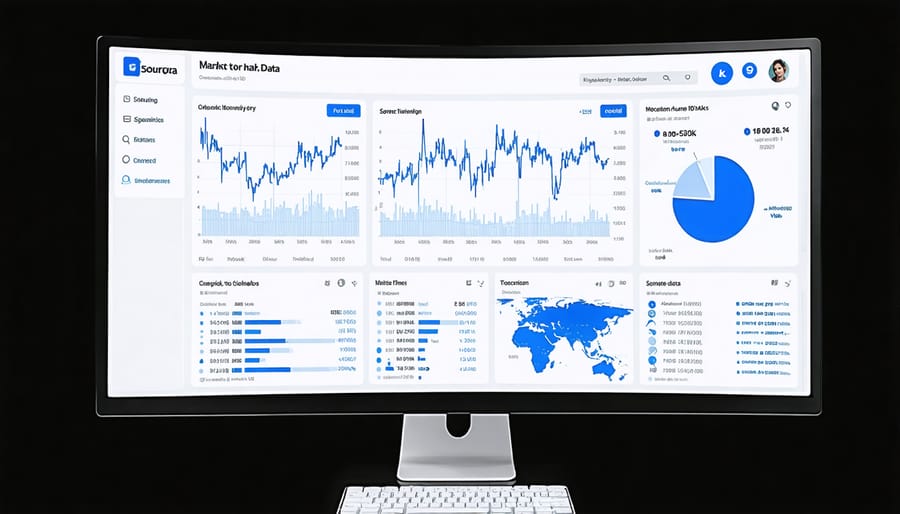 Investment dashboard interface displaying market trends and predictive analytics tools