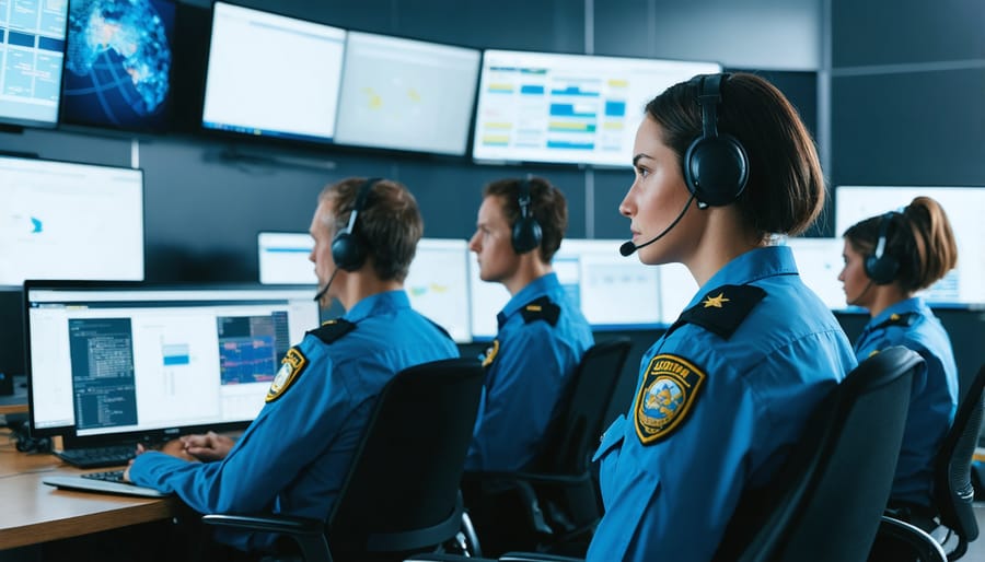 Security staff members receiving training on post-event reporting protocols