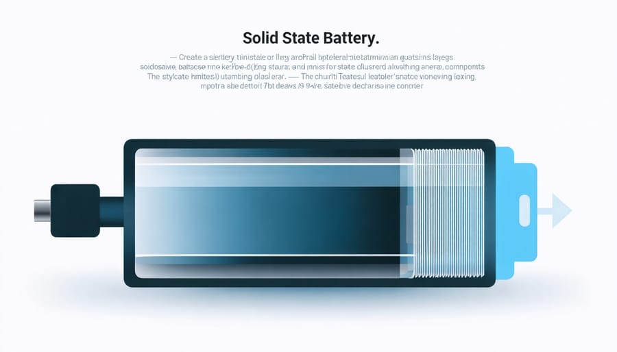 Technical illustration comparing solid-state battery architecture to traditional lithium-ion batteries