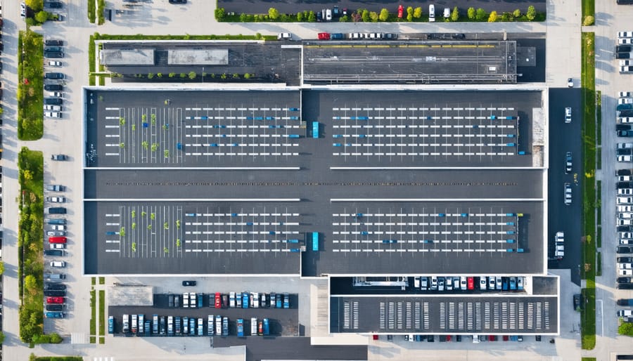 Bird's eye view of Toronto's Circular Food Hub facility with sorting areas and processing units