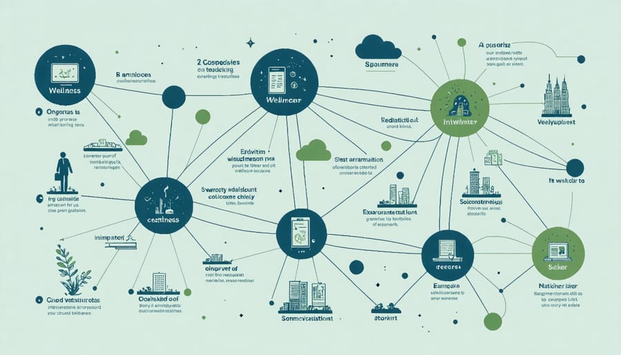 Circular diagram illustrating the connection between physical, mental, financial, and social well-being in the workplace