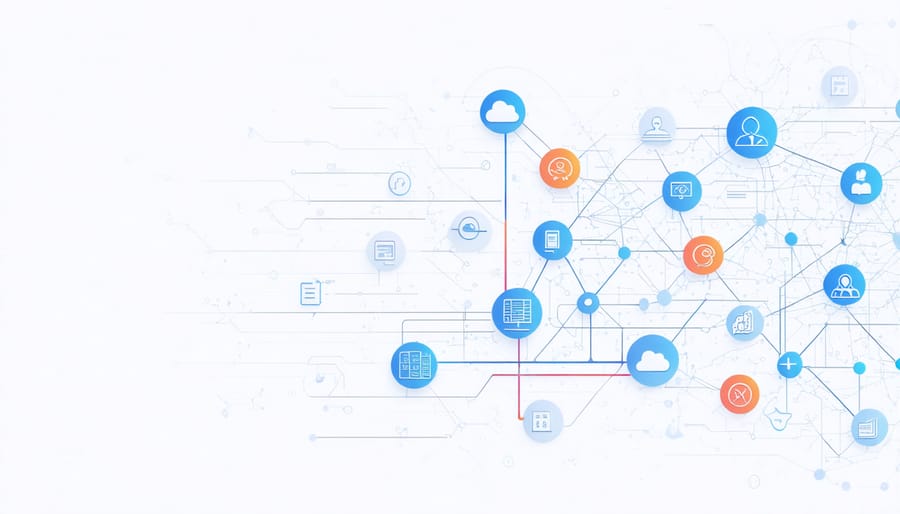 Abstract visualization of AI-powered business analytics with Canadian business elements