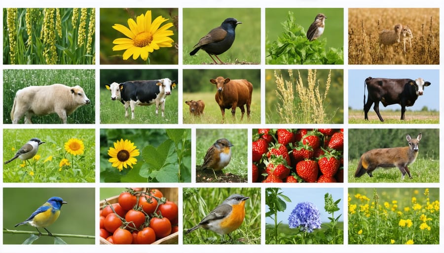 Grid showing various Canadian species used in commercial products, including maple trees, salmon, and medicinal plants