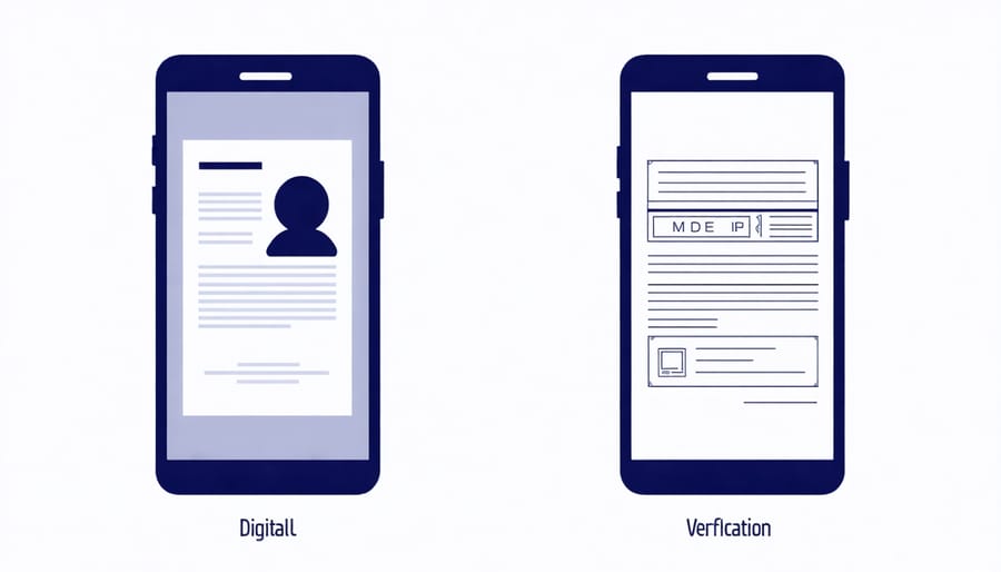 Side-by-side comparison of traditional paper documents and digital identity verification methods
