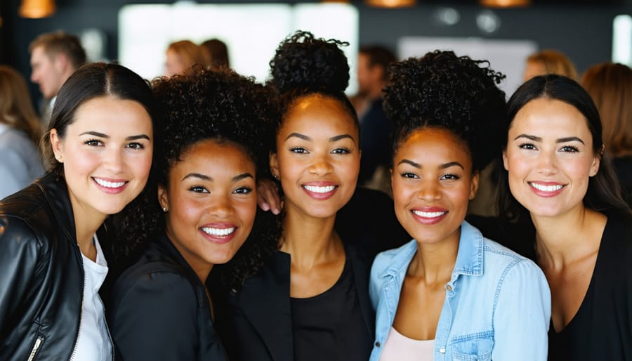 Diverse group of successful women entrepreneurs networking at a professional event