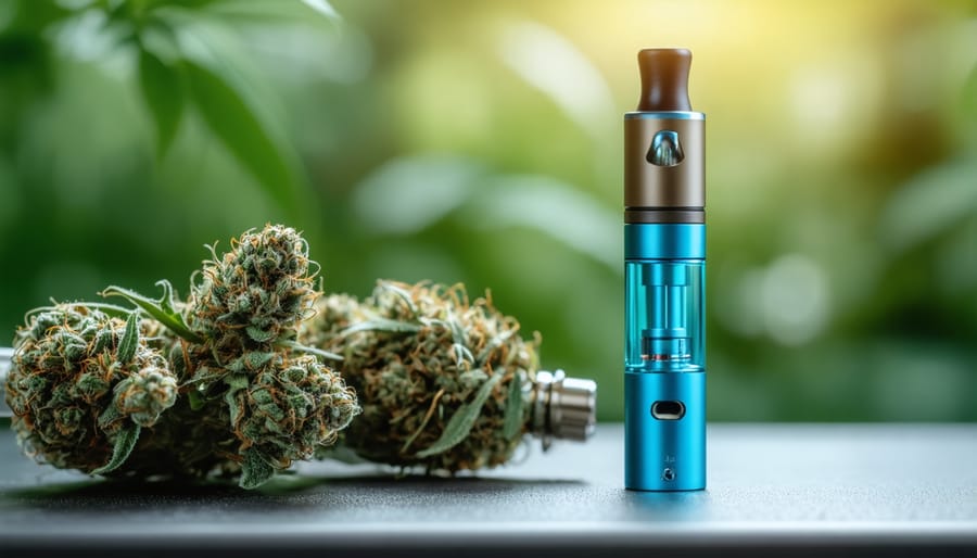 Laboratory technician conducting quality control testing on cannabis oil for vape cartridges